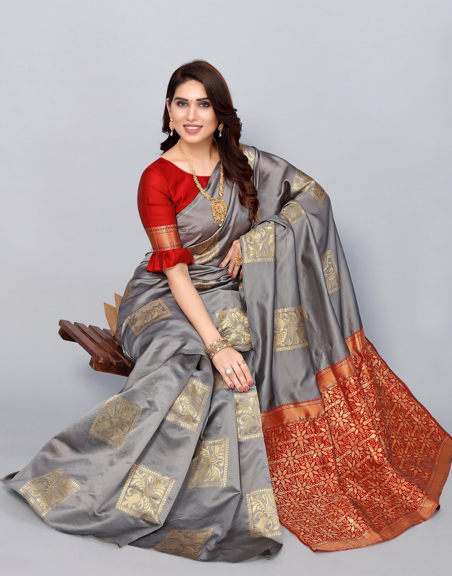 Grey Banarasi Jacquard Saree | Sudathi