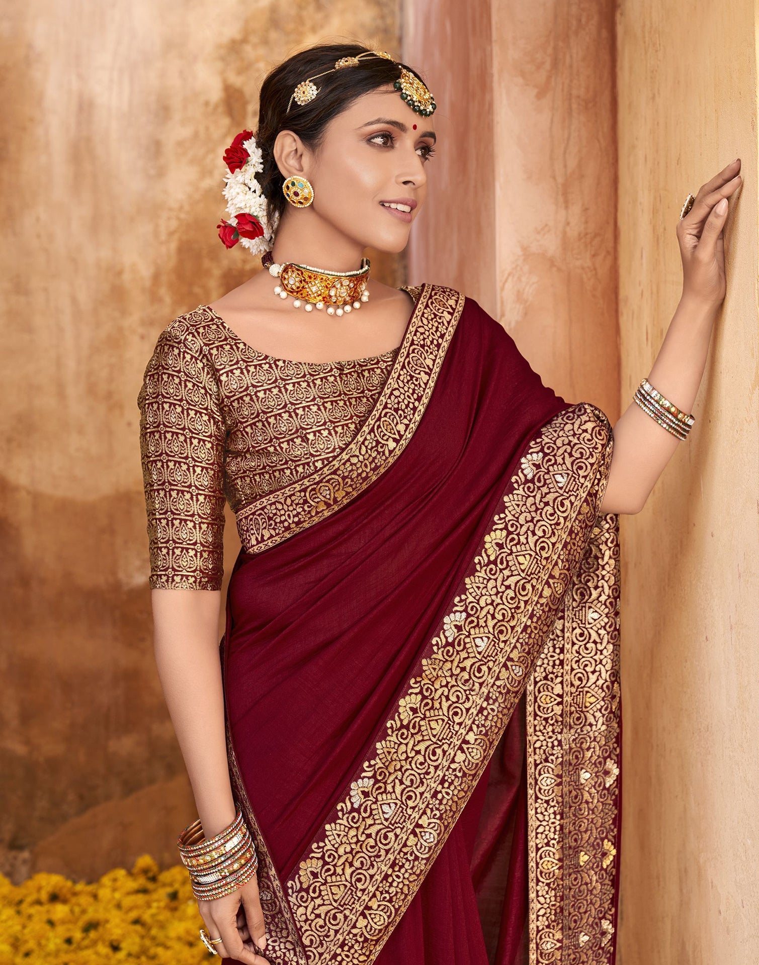 Maroon Silk Saree | Sudathi