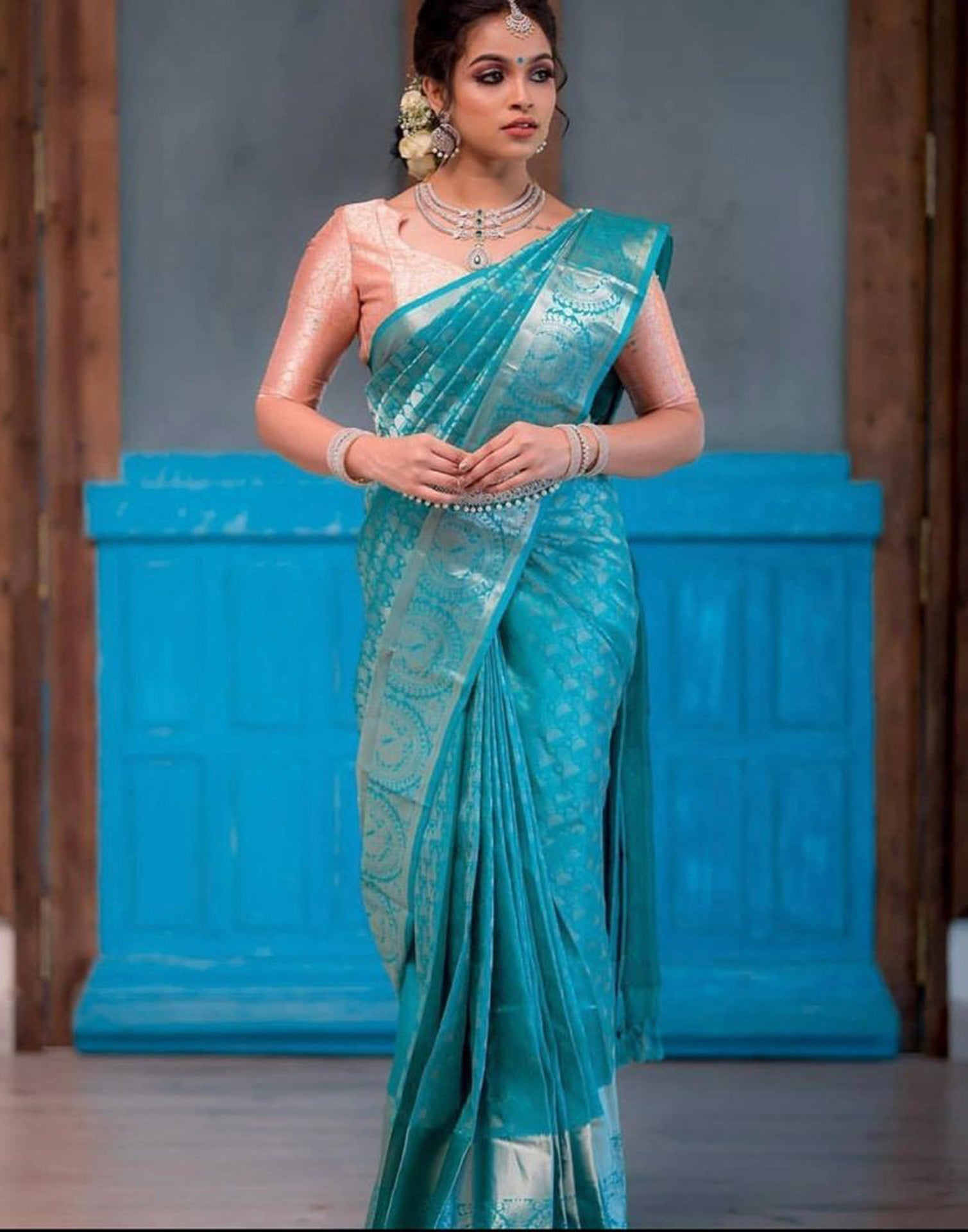 Light Blue Banarasi Silk Saree | Sudathi
