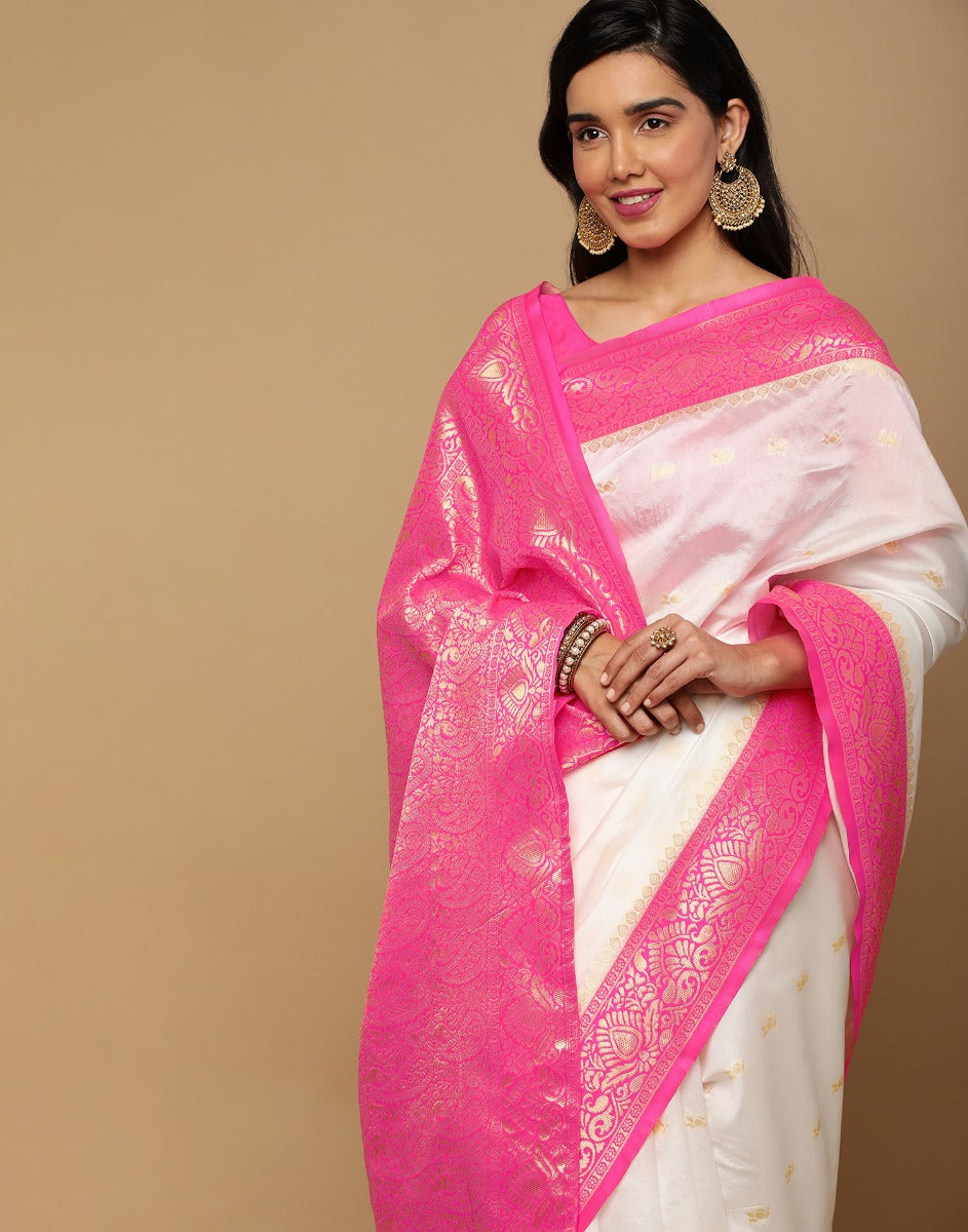 White Kanjivaram Silk Saree | Sudathi