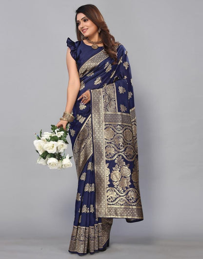Navy Blue Banarasi Silk Saree | Sudathi