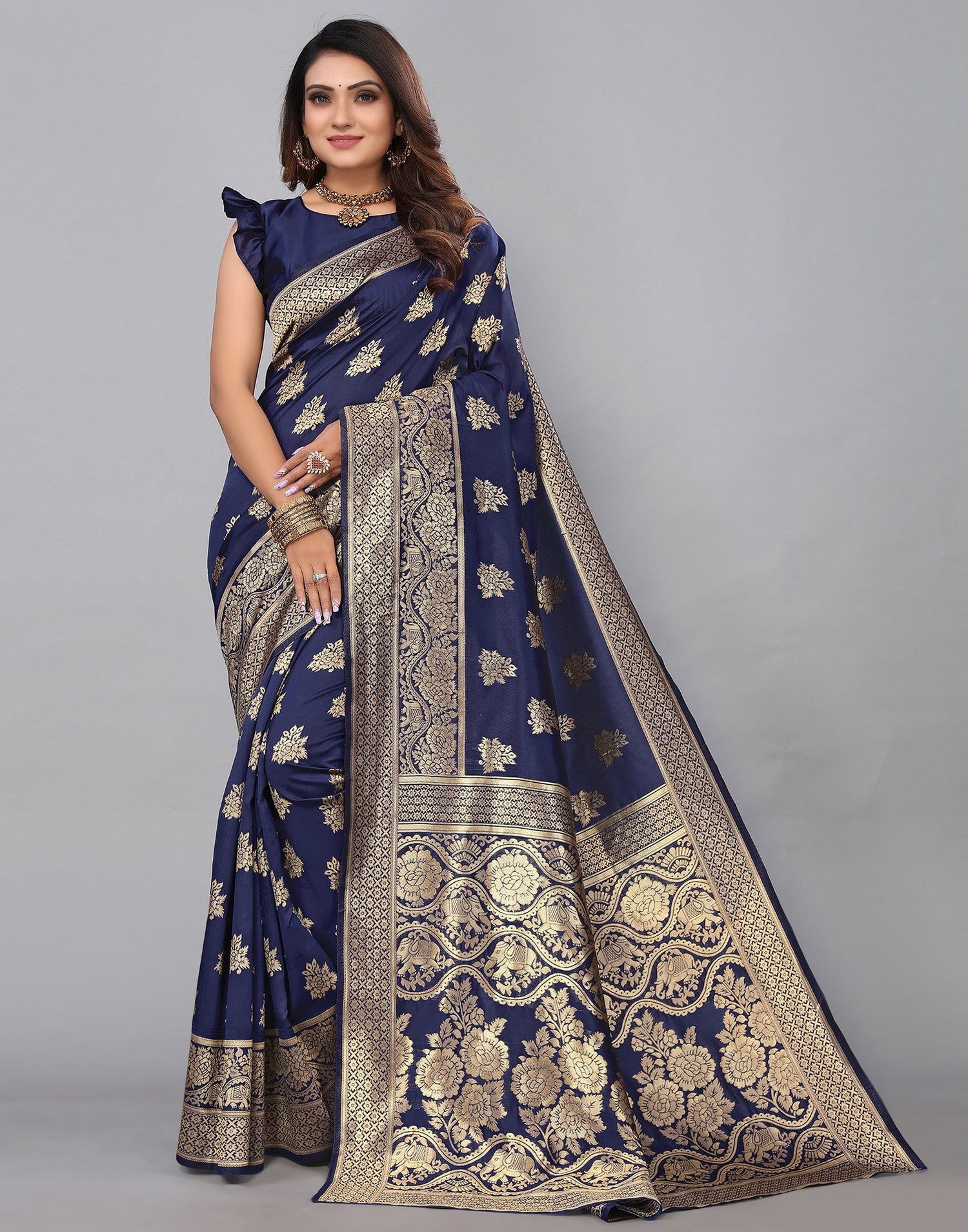 Navy Blue Banarasi Silk Saree | Sudathi