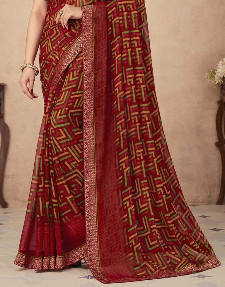 Red Chiffon Saree | Leemboodi