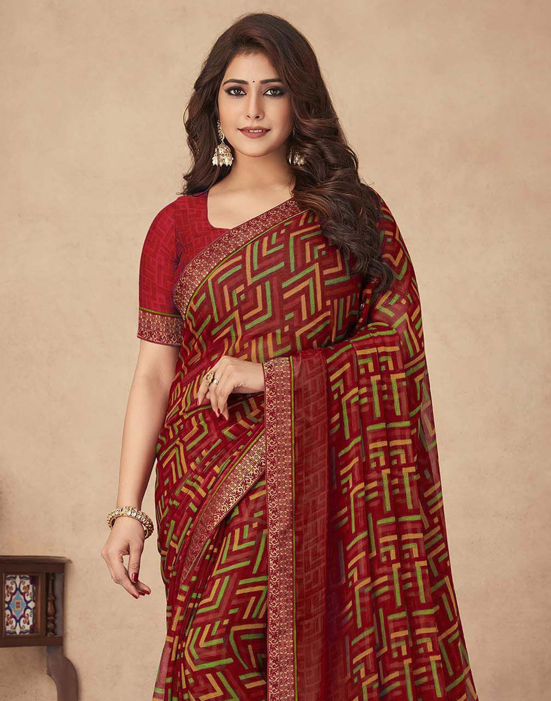 Red Chiffon Saree | Leemboodi