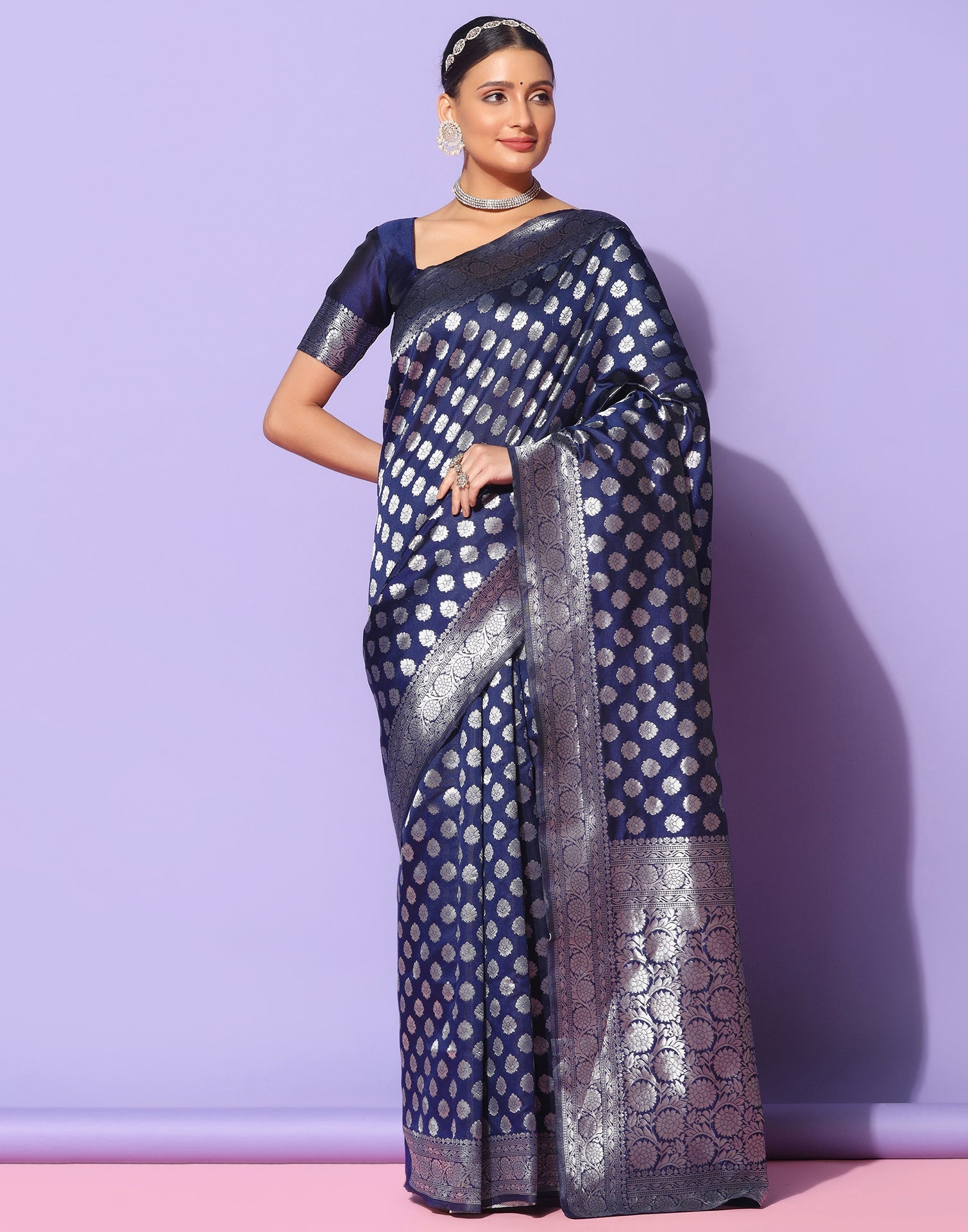 Navy Blue Banarasi Silk Saree | Sudathi