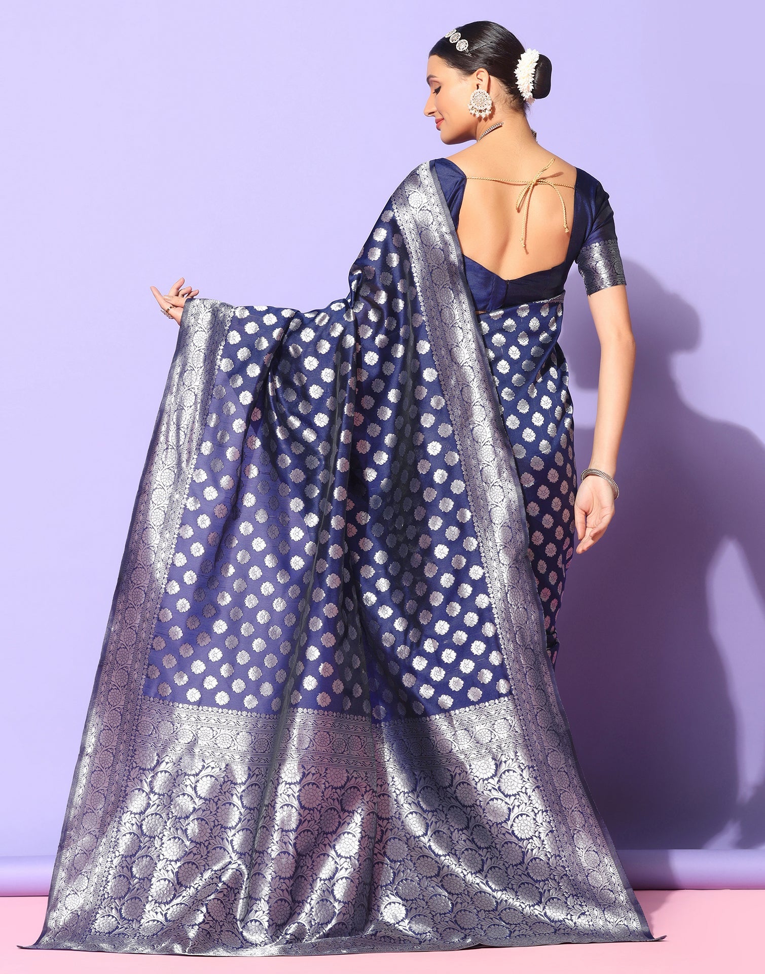 Navy Blue Banarasi Silk Saree | Sudathi