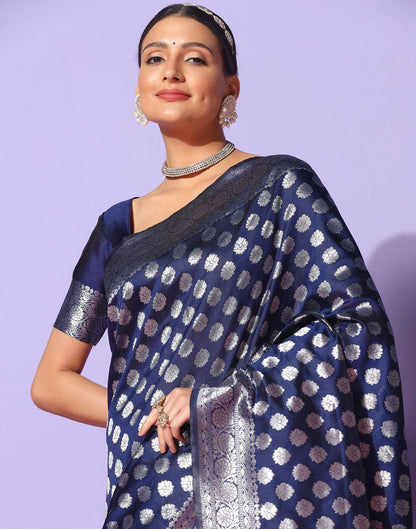 Navy Blue Banarasi Silk Saree | Sudathi