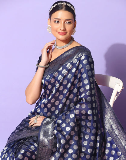 Navy Blue Banarasi Silk Saree | Sudathi