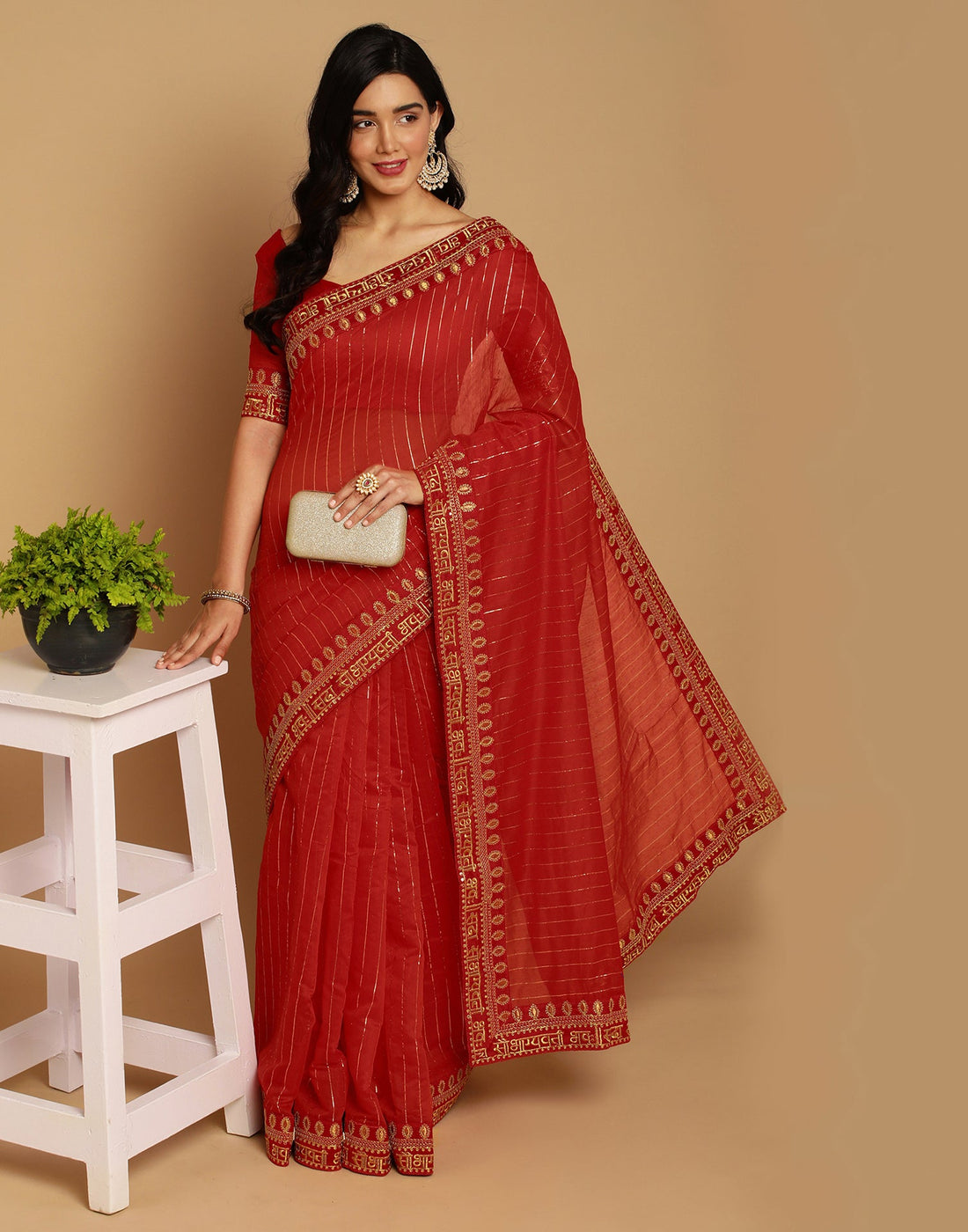 Light Red Cotton Embroidery Saree | Sudathi