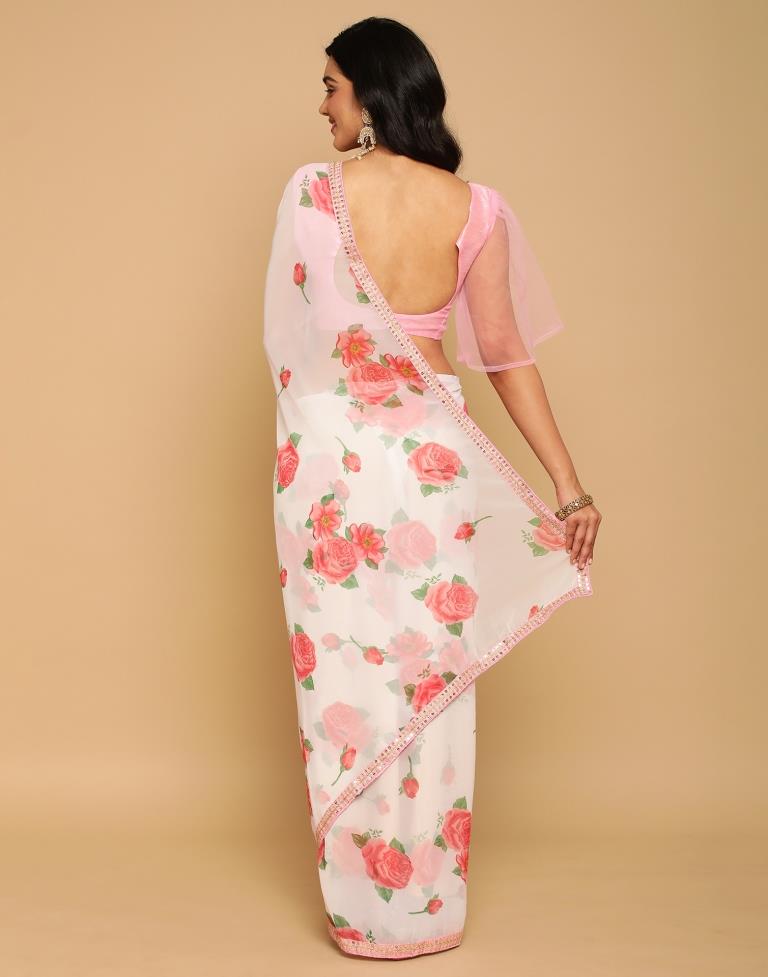 White Georgette Printed Saree | Sudathi