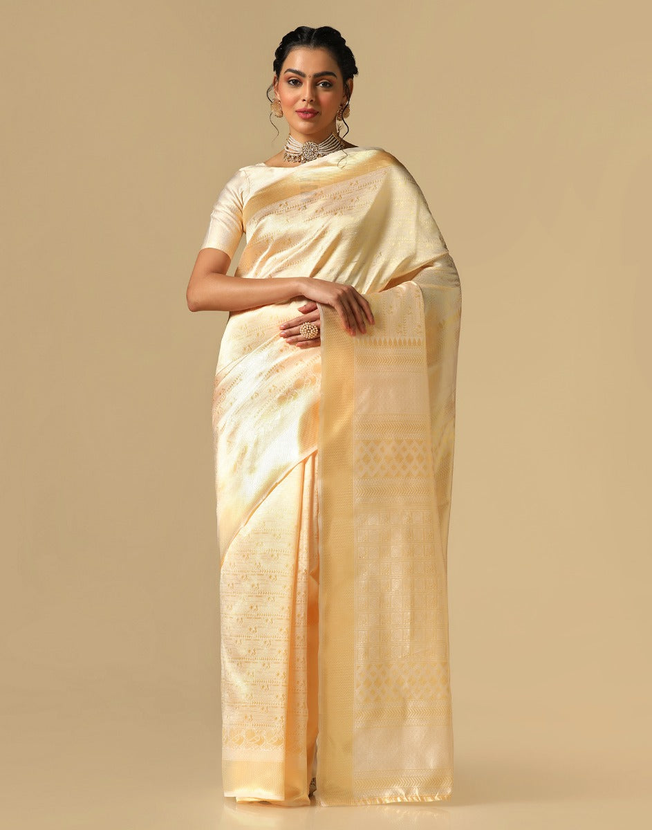 Cream Kanjivaram Silk Saree | Sudathi