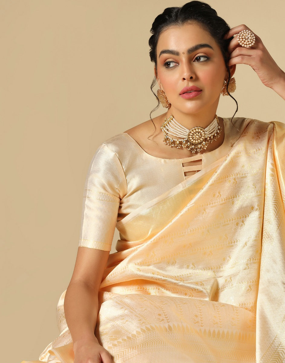 Cream Kanjivaram Silk Saree | Sudathi