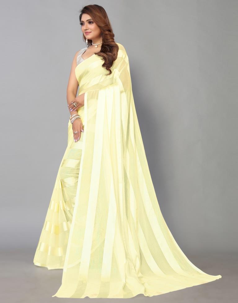 Light Yellow Striped Woven Saree | Sudathi