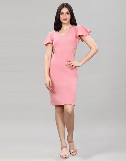 Peach Bell Sleeve Bodycon Dress | Sudathi