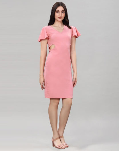 Peach Bell Sleeve Bodycon Dress | Sudathi