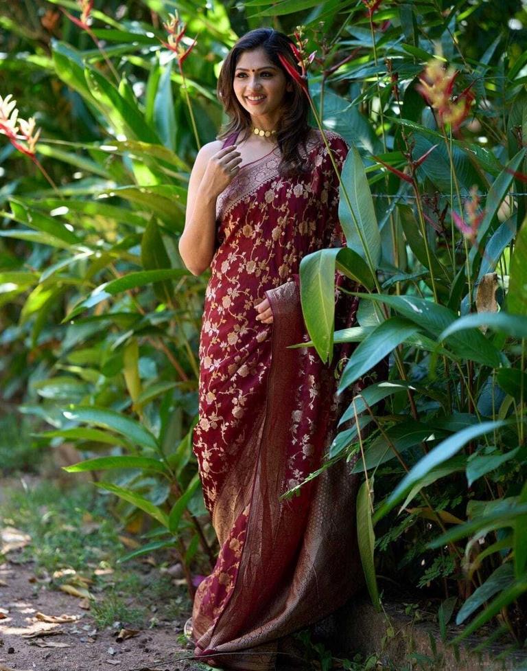 Maroon Banarasi Silk Saree | Sudathi