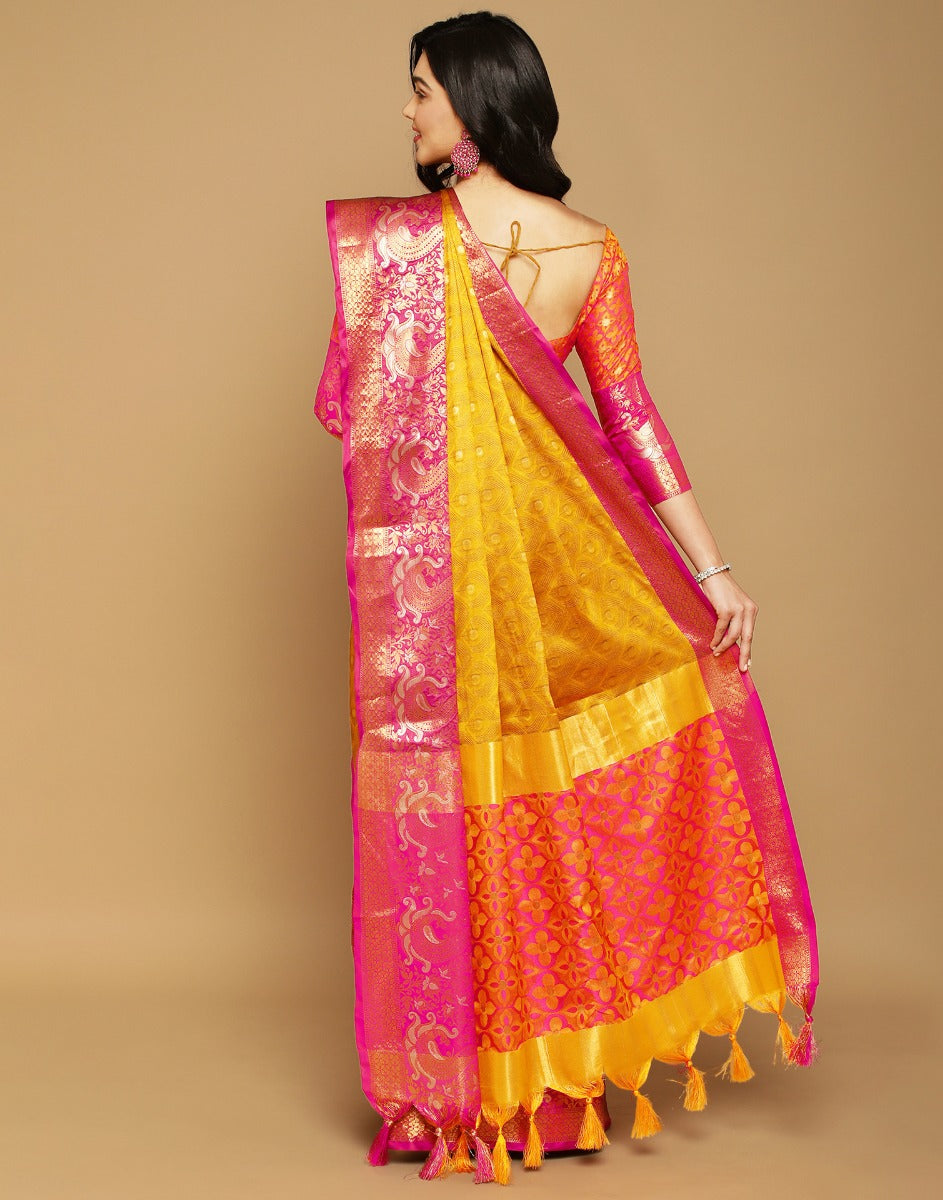 Mustard Yellow Banarasi Silk Saree | Sudathi