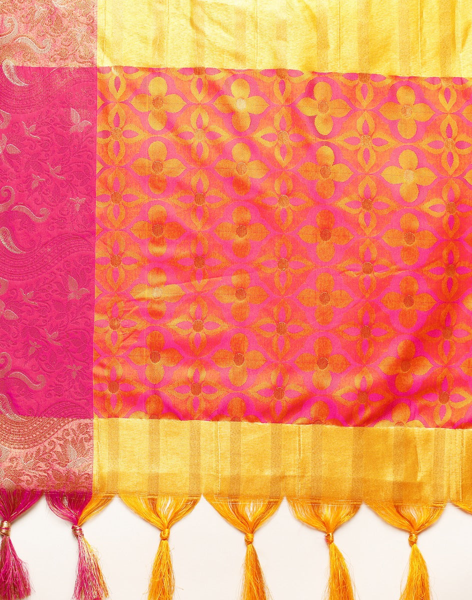 Mustard Yellow Banarasi Silk Saree | Sudathi