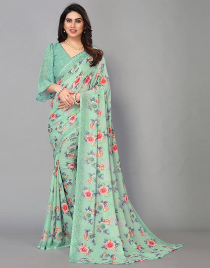 Mint Green Printed Saree | Sudathi