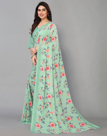 Mint Green Printed Saree | Sudathi
