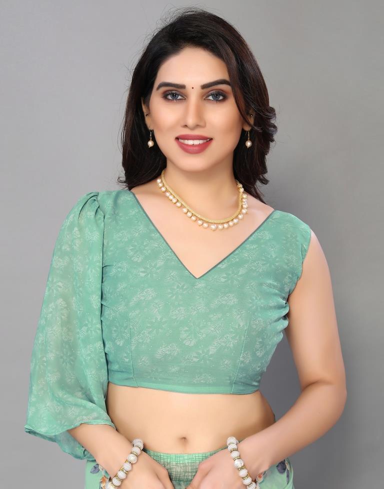 Mint Green Printed Saree | Sudathi