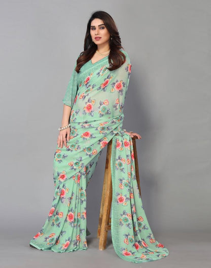 Mint Green Printed Saree | Sudathi