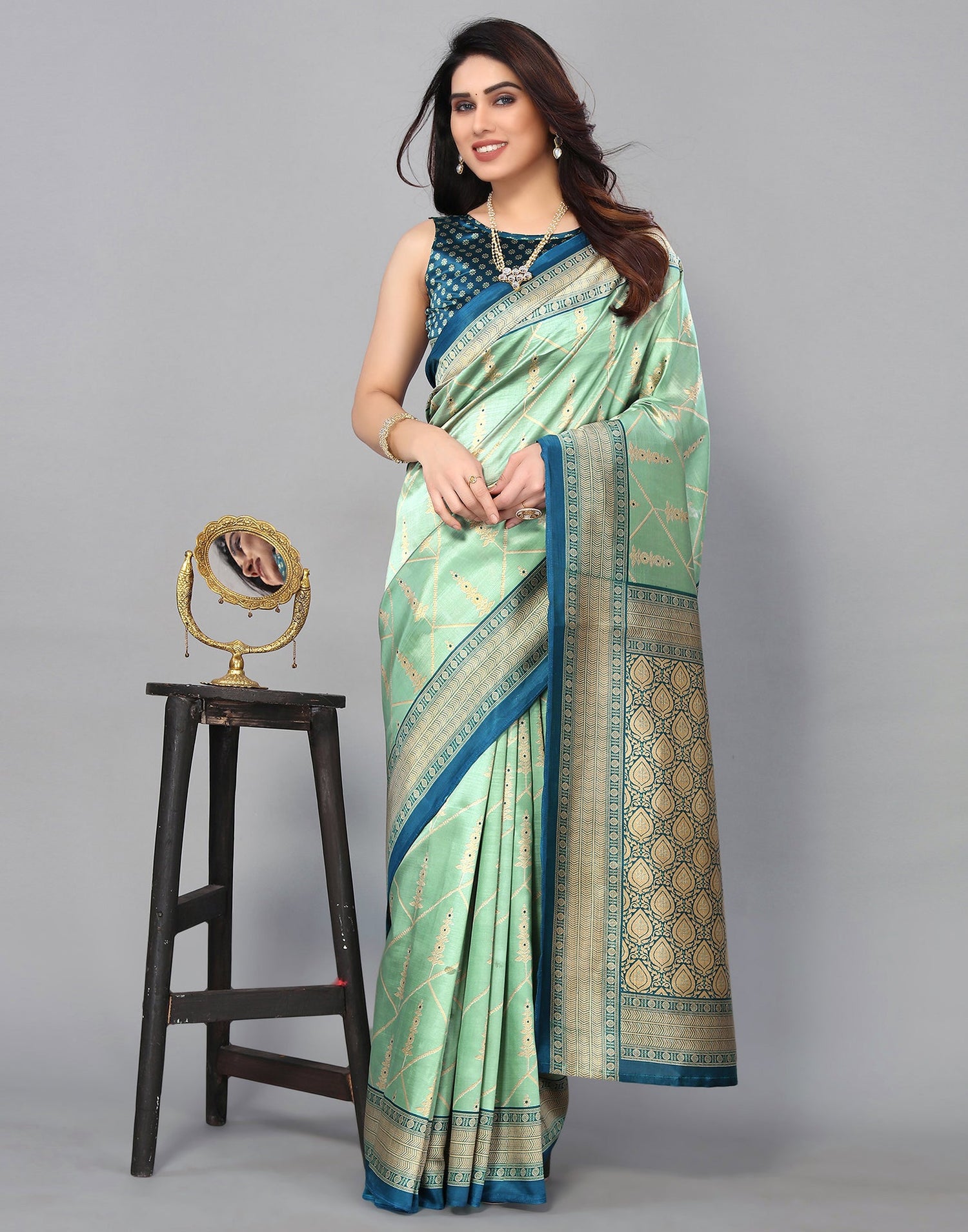 Mint Green Banarasi Silk Saree | Sudathi