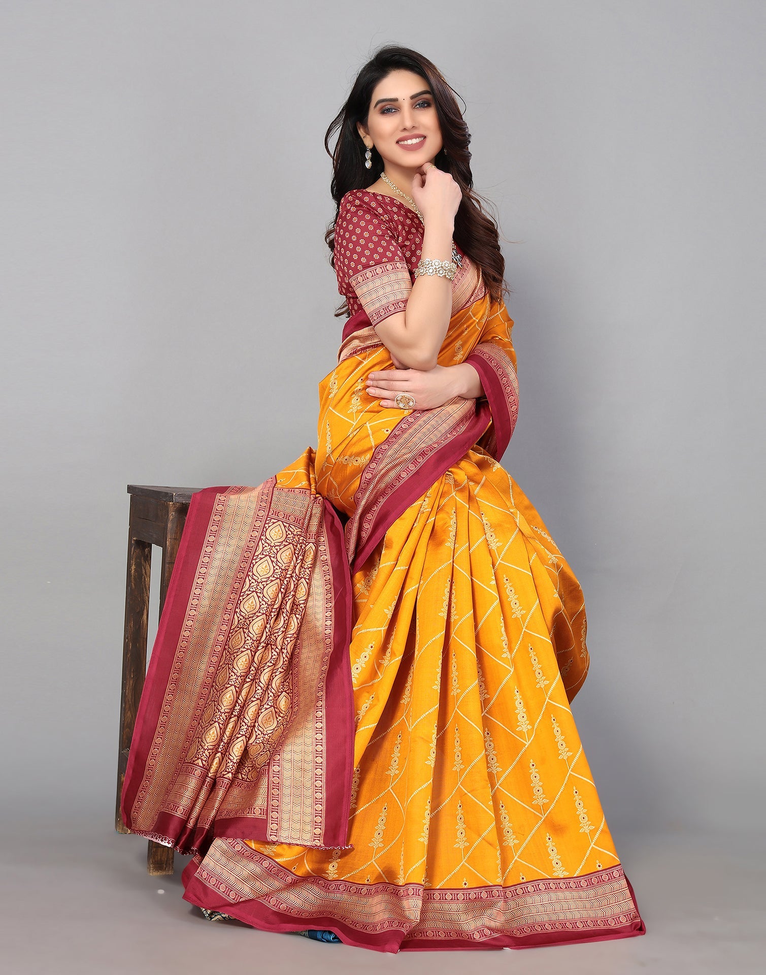 Pink & Yellow Banarasi Silk Saree With Embroidery Work at Rs 4830.00 | Banarasi  Sarees | ID: 2851084596688