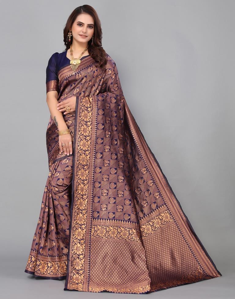 Dark Blue Kanjivaram Silk Saree | Sudathi