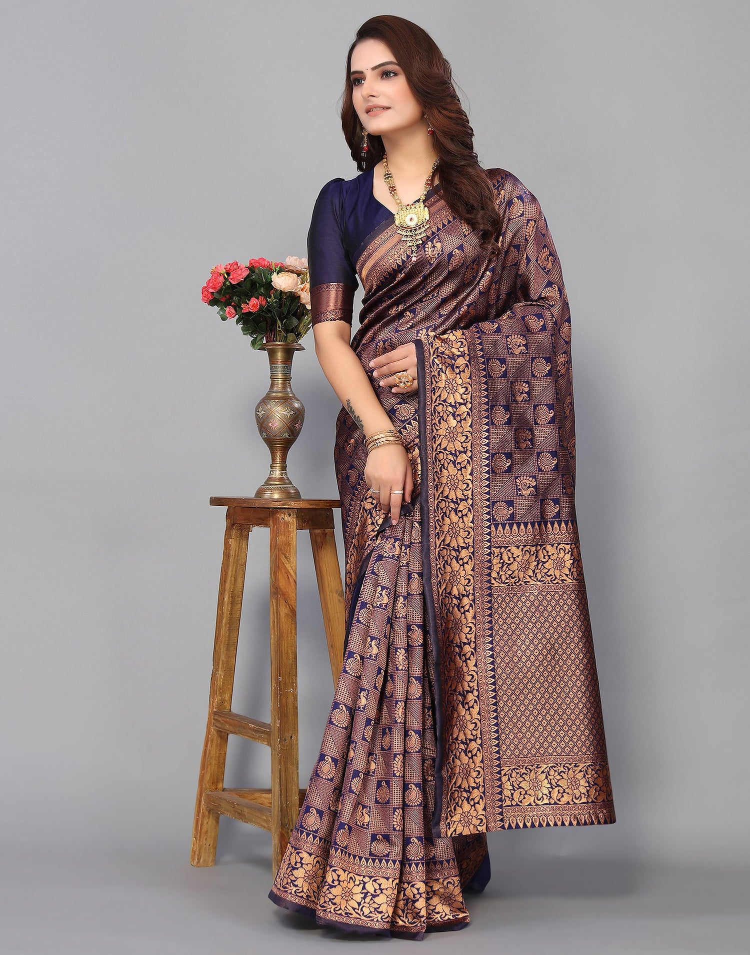 Dark Blue Kanjivaram Silk Saree | Sudathi