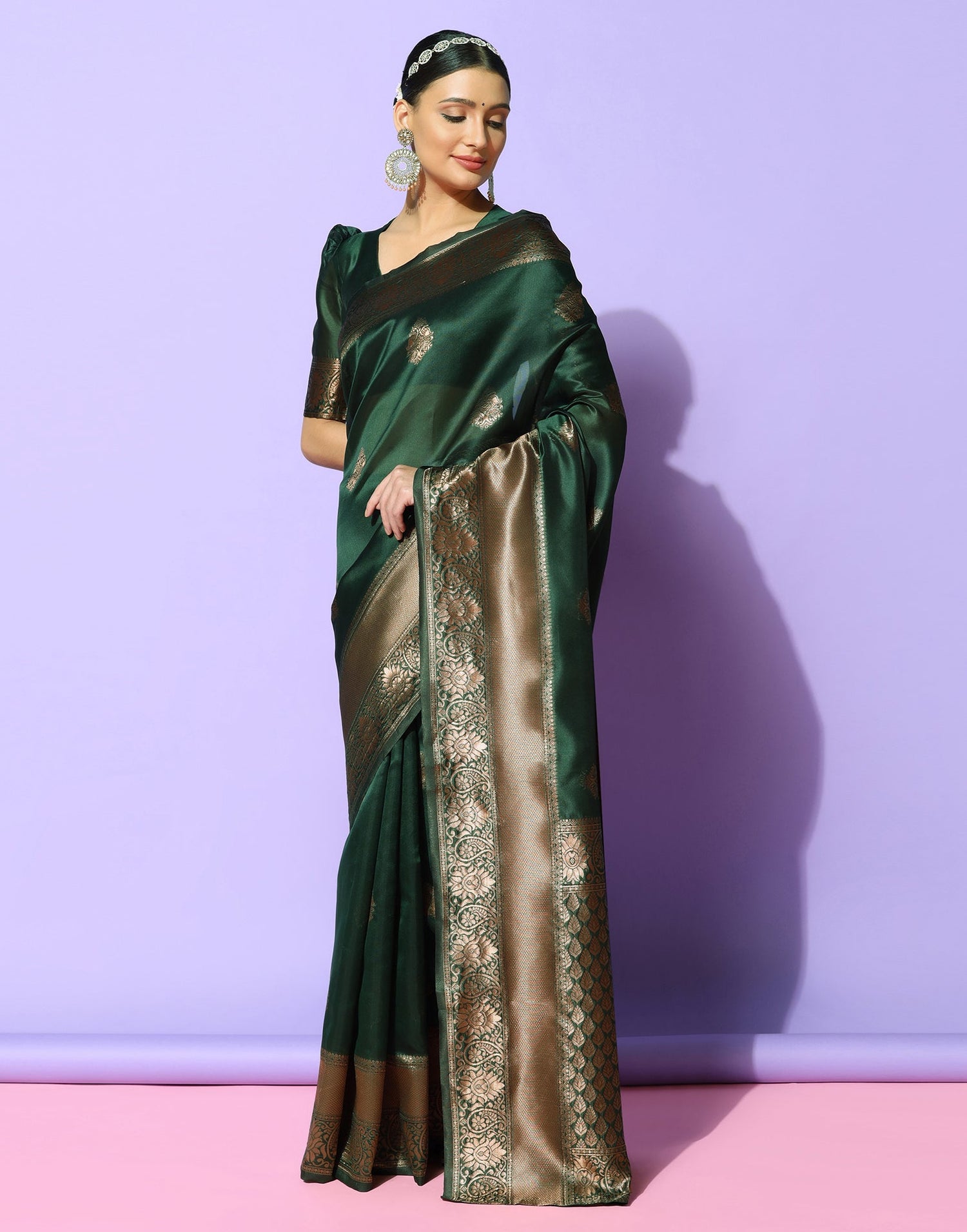 Dark Green Banarasi Silk Saree | Sudathi