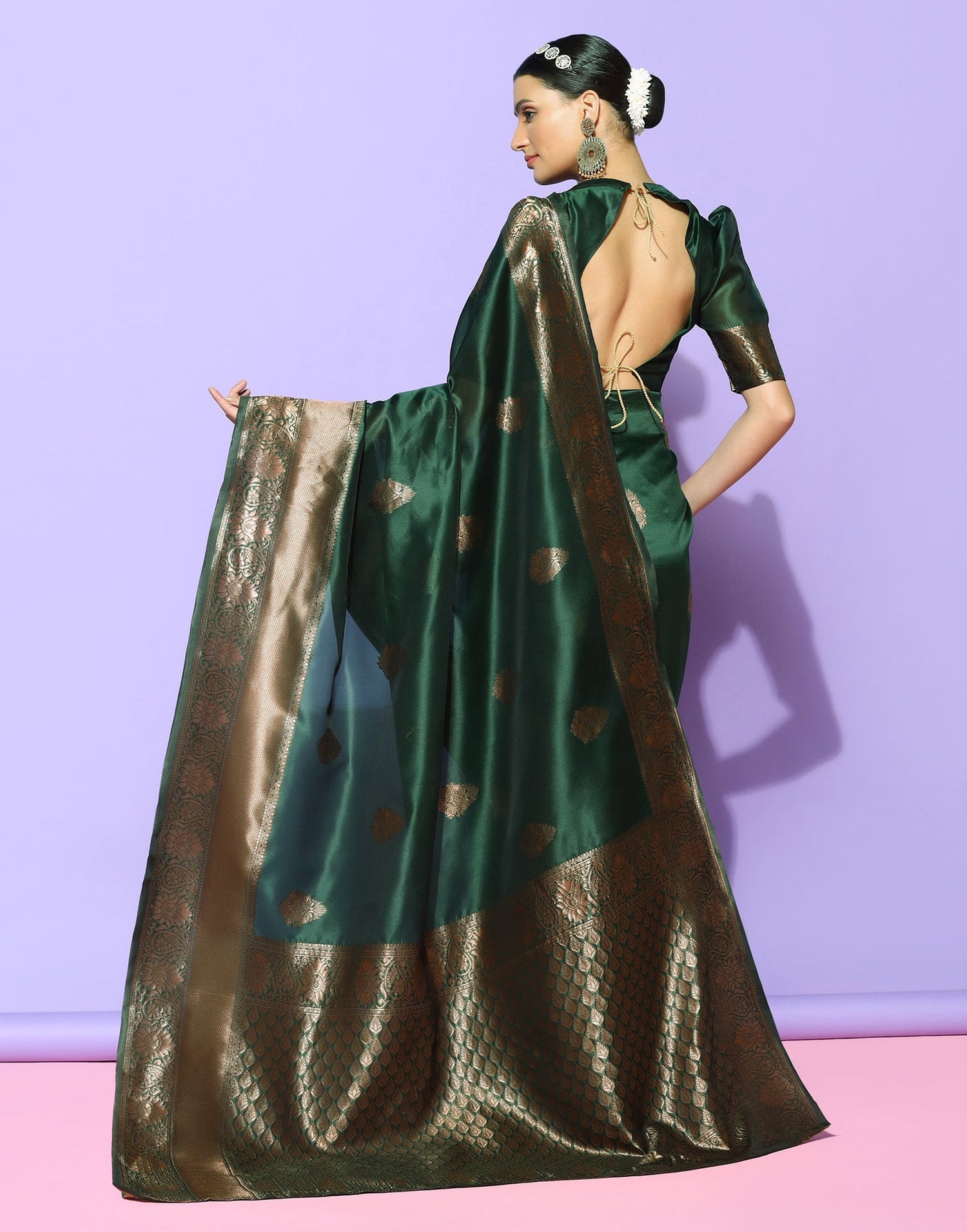 Dark Green Banarasi Silk Saree | Sudathi