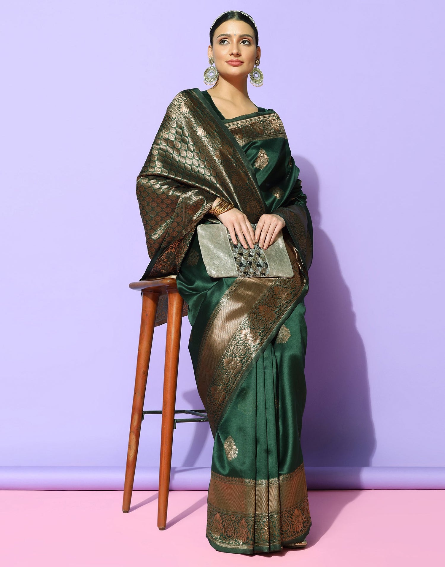 Dark Green Banarasi Silk Saree | Sudathi