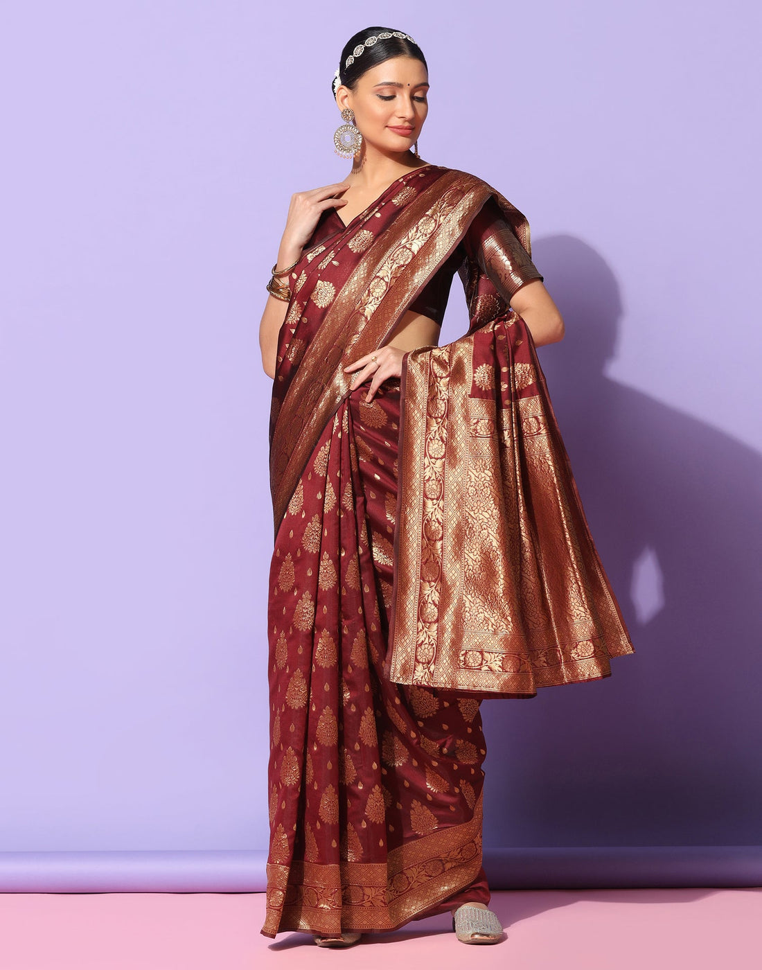 Maroon Banarasi Silk Saree | Sudathi