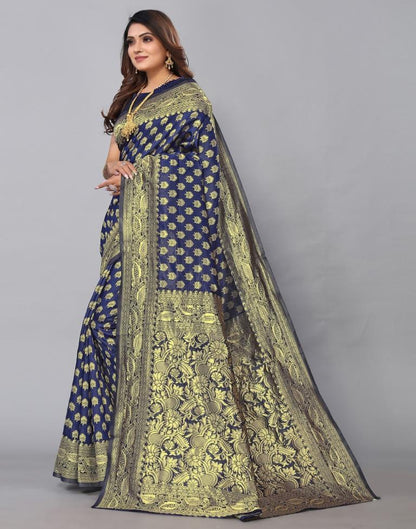 Navy Blue Banarasi Silk Saree | Sudathi