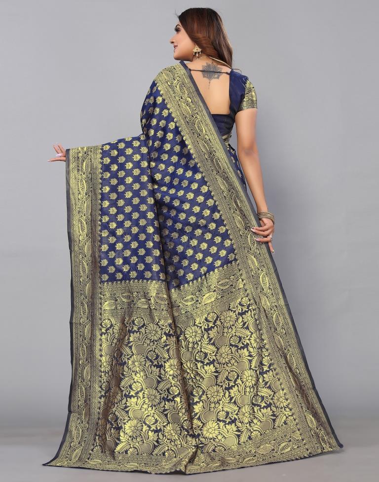 Navy Blue Banarasi Silk Saree | Sudathi