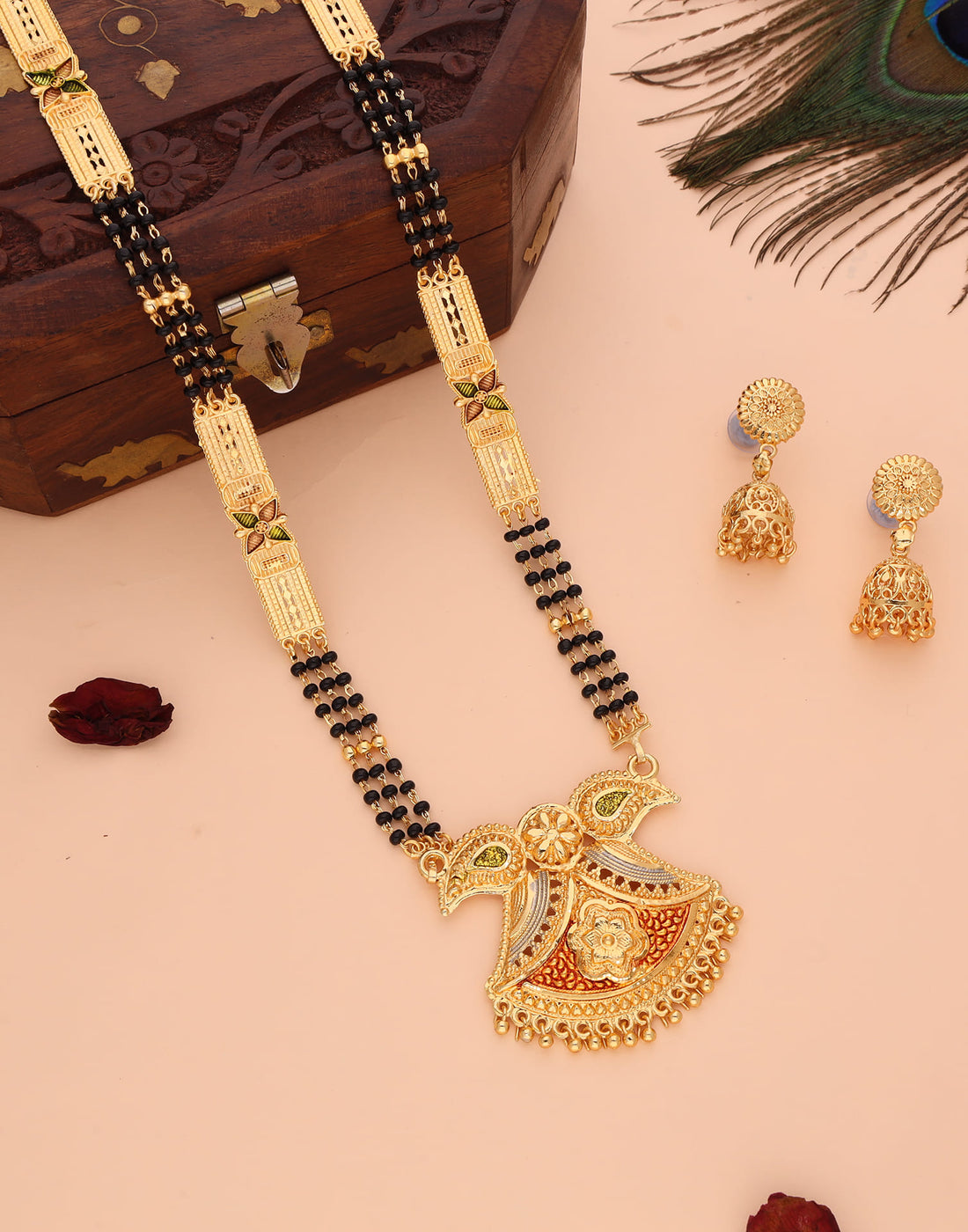 Gold Mangalsutra With Dangle Earring