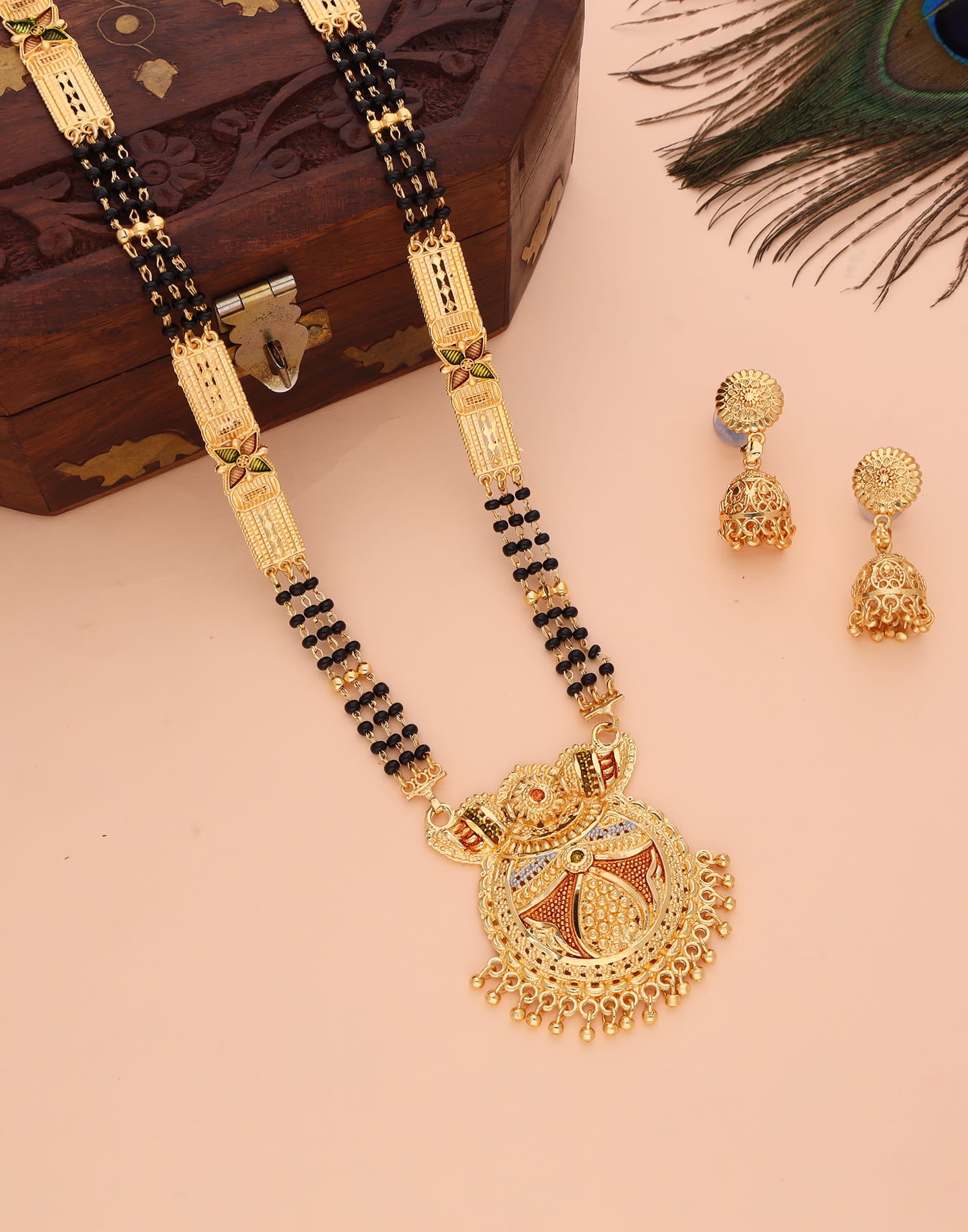 Gold Mangalsutra With Dangle Earring