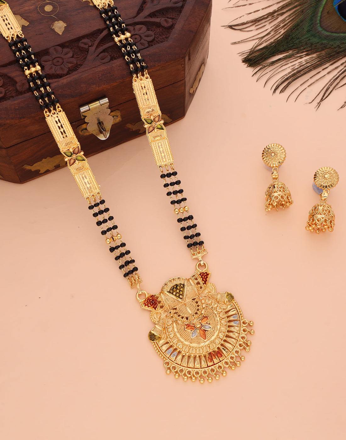 Gold Mangalsutra With Dangle Earring