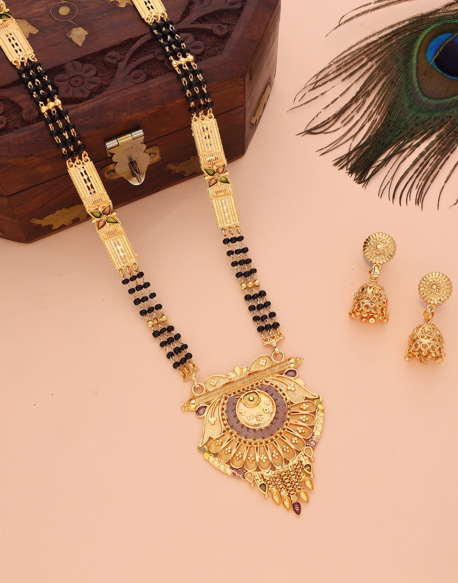 Gold Mangalsutra With Dangle Earring