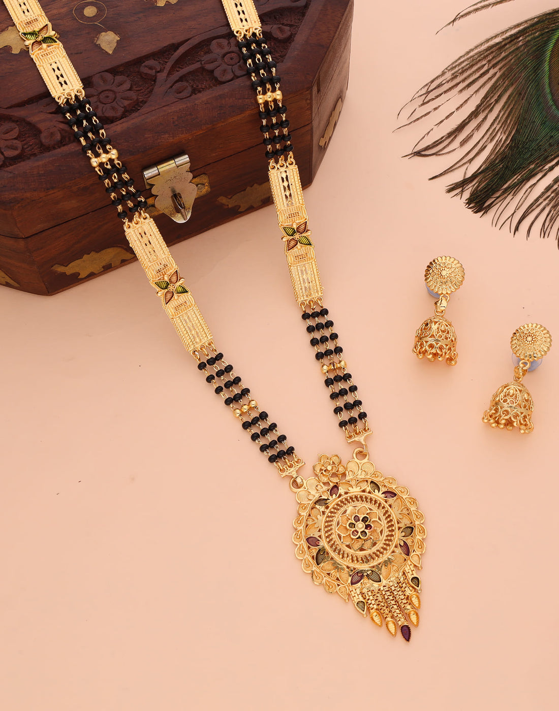 Gold Mangalsutra With Dangle Earring