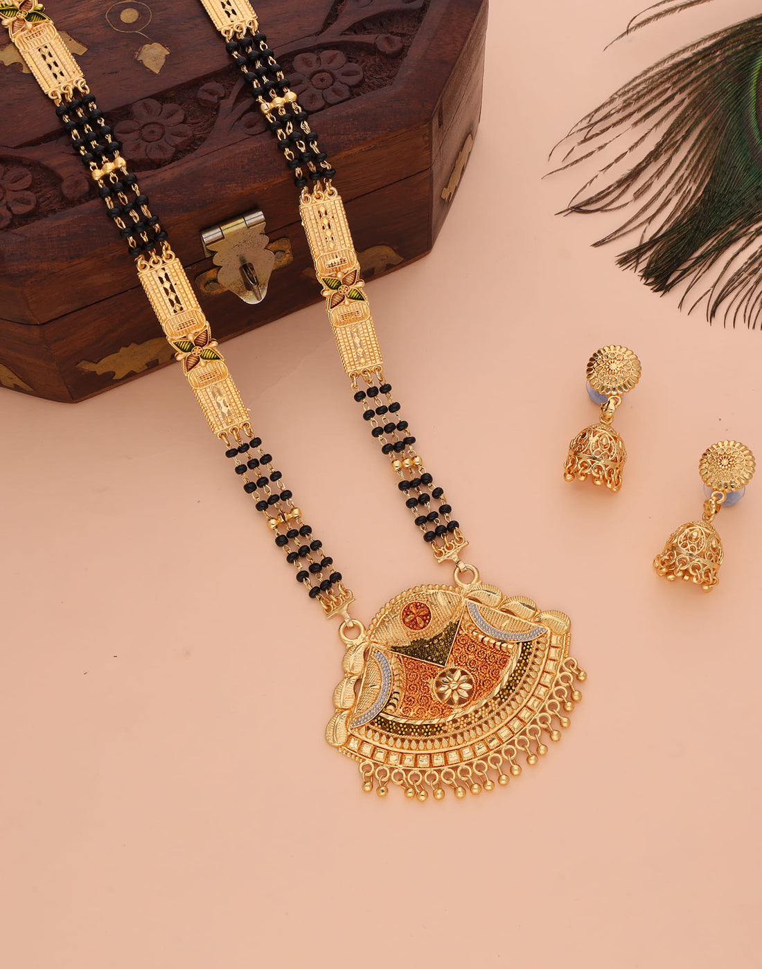 Gold Mangalsutra With Dangle Earring