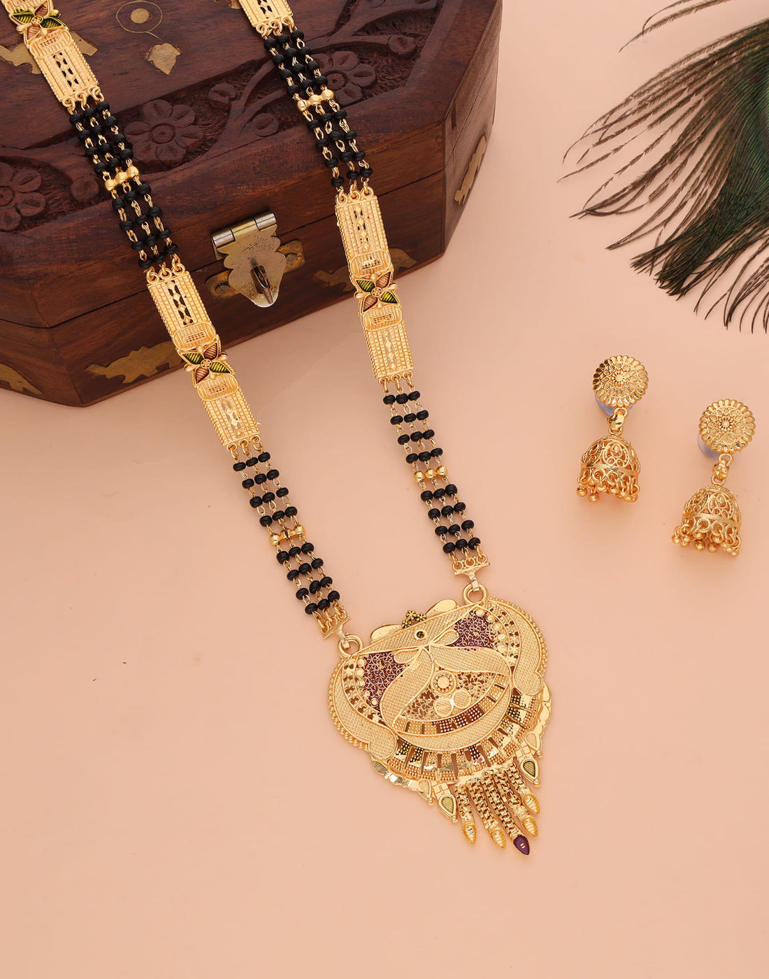 Gold Mangalsutra With Dangle Earring