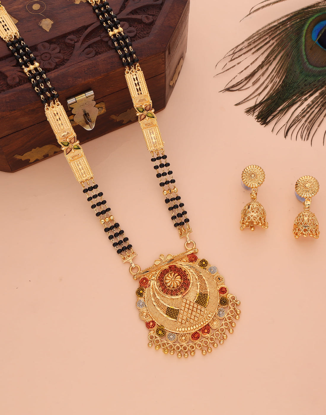 Gold Mangalsutra With Dangle Earring