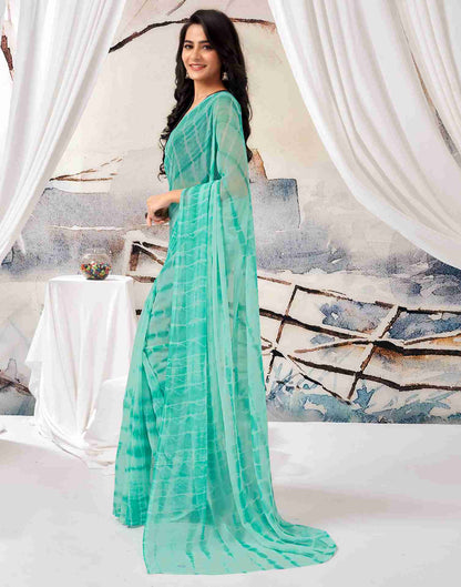 Ready To Wear Turquoise Chiffon Printed Saree