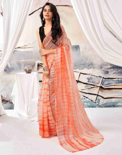 Ready To Wear Peach Chiffon Printed Saree