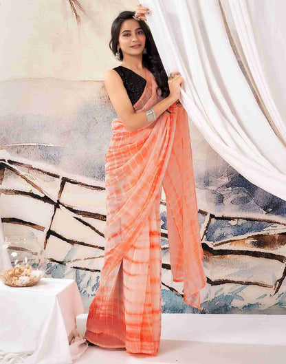 Ready To Wear Peach Chiffon Printed Saree