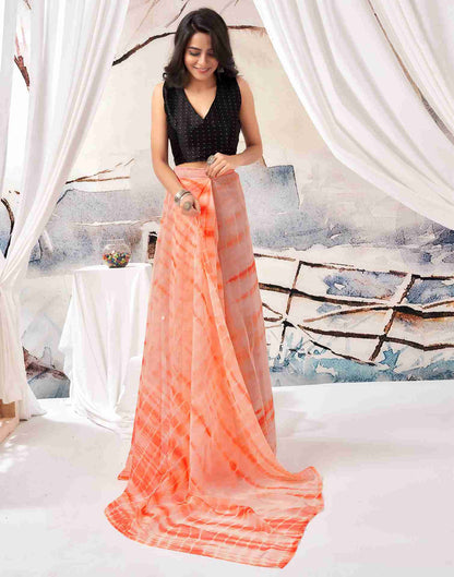 Ready To Wear Peach Chiffon Printed Saree