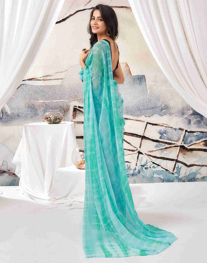 Ready To Wear Sky Blue Chiffon Printed Saree