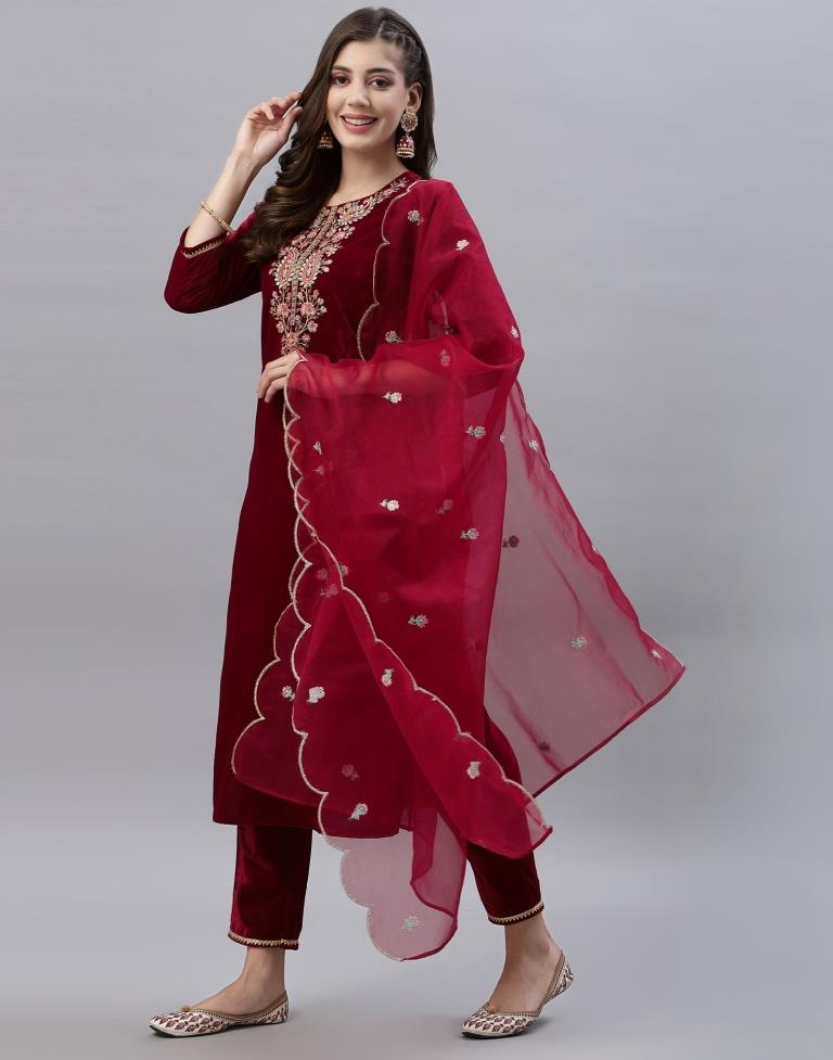 Red Kurti With Pant And Dupatta | Leemboodi